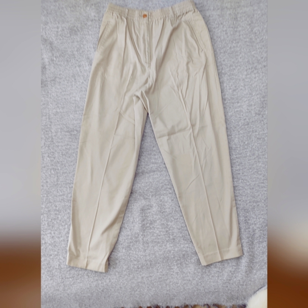 Talbot's Women Tan Pants Cotton 100% Medium Natural High Rise Trouser